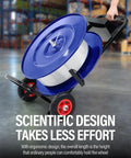 Heavy Duty Strapping Dispenser Cart With Fifty Packing Buckles And Solid Emergency Brake, Welded Steel Pallet Wrapping Trolley in use, close-up.