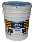 Top Shelf Pro Grade Blue Acrylic Latex Paint For Handicap Zone Marking And Commercial Parking Lot Striping Works Like A Charm In A Solid Five Gallon Bucket, front view with label.