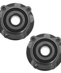 Front Wheel Bearing And Hub Assembly Set For Subaru Outback, Forester, Legacy, And XV Crosstrek Left And Right Two Piece Bolt-On Drop-In Direct Fit Kit For 2005 To 2014 Models, shown in image with two black and silver hub assemblies.