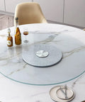 Top Shelf Tempered Glass Lazy Susan Turntable With Zero Friction Bearing Spin Smooth Glide Rotating Serving Tray for kitchen table setup.