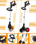 Cordless 3 In 1 Weed Wacker With Battery Power, Stringless Trimmer Brush Cutter And Lawn Edger And Mower with features labeled.