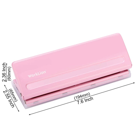 Adjustable 6 Hole Punch For Planners And Binders, Durable Metal Puncher With 6 Sheet Capacity, Fits A4 A5 A6, Pink