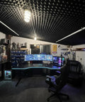 24 Pack Hella Thick Acoustic Foam Panels crafted to knock out studio reverb in a modern home office gaming setup.
