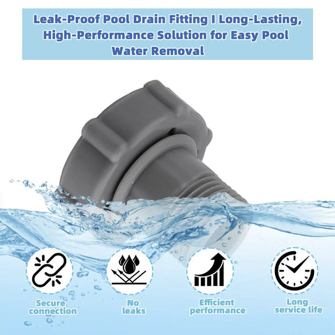 Leak-proof Above Ground Pool Drain Adapter Kit for Coleman and Bestway Pools, gray fitting with water-themed icons.