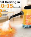 1200W Handheld Steam Cleaner Heats Up In Just 10 Seconds For A Straight Up No Hassle Deep Clean Knocking Out Bathroom Grout And Kitchen Grease With Adjustable Settings For A Quick Home Refresh That Delivers steam releasing from nozzle towards floor.