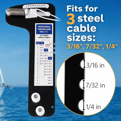 Sailboat Rigging Tension Gauge With Pro Grade Five Percent Accuracy For Three Sixteenth Inch Seven Thirty Second Inch And One Quarter Inch Wire Rope Precision Tension Meter For Standing Rigging Regatta Ready Boat Accessory, PT-2 close-up