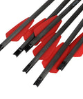 Close-up of Carbon Crossbow Bolts 15 Inch With 100 Grain Removable Tips For Hunting Target Shooting Archery Arrows Red Fletching