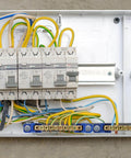 Image of 10 Pack Brass Terminal Bus Bar With Eight Position Screw Terminals For Car Boat Marine Electrical Power Distribution Grounding Strip Blue Finish Heavy Duty Copper Alloy installed in electrical panel.