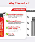 Comparison chart highlighting the benefits of a red fire extinguisher against a competitor's gray extinguisher.