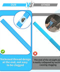 Comparison of 2 Piece Dryer Vent Cleaning Kit With Quiet Vacuum Hose Attachment showing lint-free thickened thread design vs clogged others