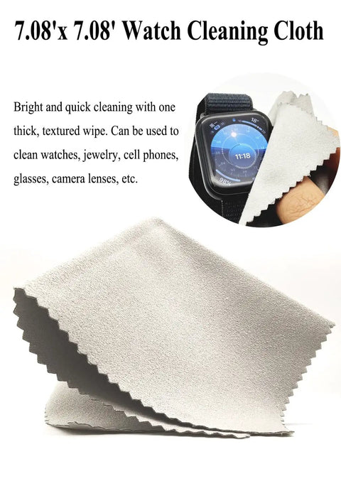 Gray textured 7.08x7.08 inch watch cleaning cloth for watches, jewelry, and electronics.