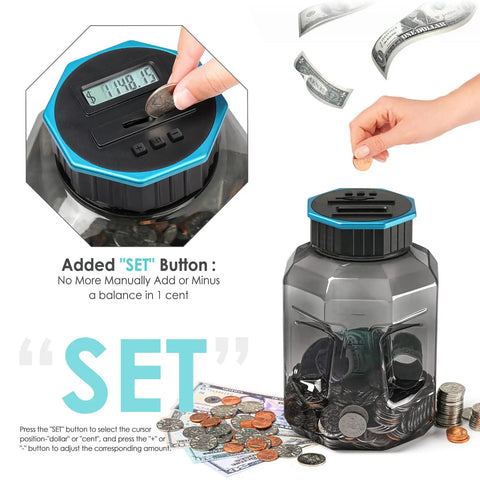 Oversized Piggy Bank For Adults And Kids With Digital Coin Counter, LCD Display Shows Total Amount, 2.4L Capacity, 2000+ coins