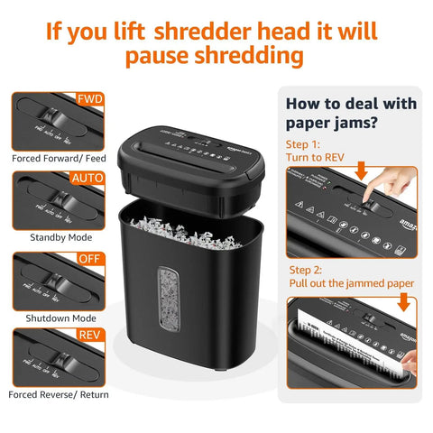 Built Tough Cross Cut Shredder For Paper And Credit Cards With Bulletproof P Four Security and Zero Drama Auto Shut Off In Sleek Black control panel showing operation modes.