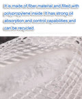 Close-up of Rugged Workhorse Oil Only Absorbent Booms Five Pack Reusable Polypropylene Cleanup Fences With Reinforced Mesh showing fiber material and polypropylene filling.