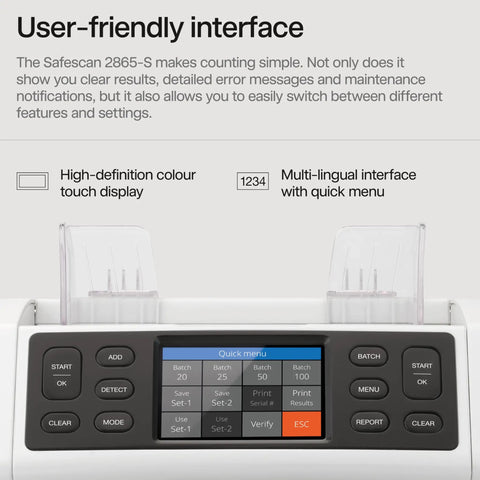 User-friendly interface of Fast Money Counter Machine With Counterfeit Detection And Mix Currency Sorting showing touch screen display.