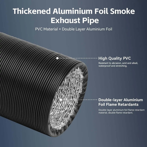 Thickened aluminum foil smoke exhaust pipe for laser engraver and 3D printer enclosure, PVC and flame-retardant materials.
