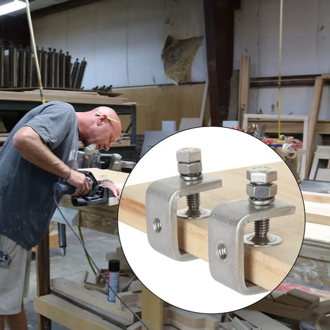 8 Pack 1 Inch C Clamp Set holding wood in workshop, heavy duty 304 stainless steel tiger clamps with I Beam design, range 16-25mm
