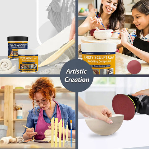 2 Lb Epoxy Putty Sculpt Clay For Modeling And Repair, 2 Part A And B Self-Hardening Clay with artistic creation uses shown