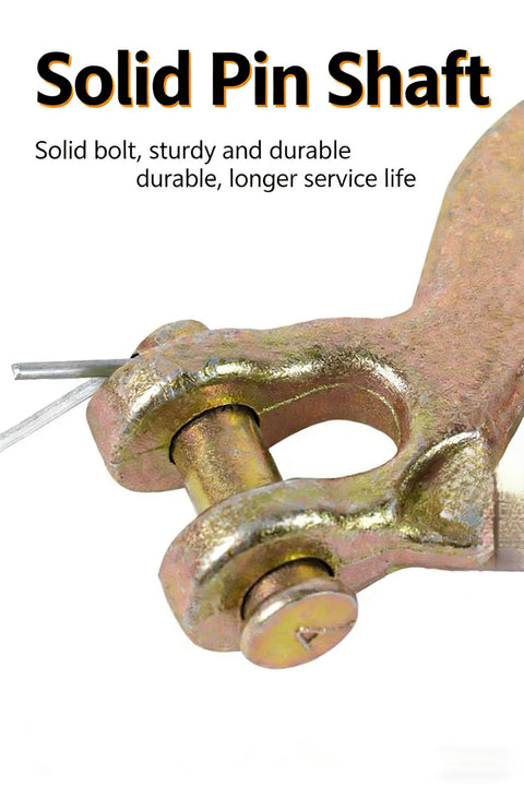 Close-up of clevis grab hook with solid pin shaft, 4 Pack Clevis Grab Hooks Heavy Duty Grade 70 Chain Forged Alloy Steel With Yellow Chromate Finish