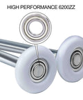 Close-up of 15 Pack 2 Inch Nylon Garage Door Rollers With Sealed 6200ZZ Bearings, quiet and durable wheels, silver stems visible.