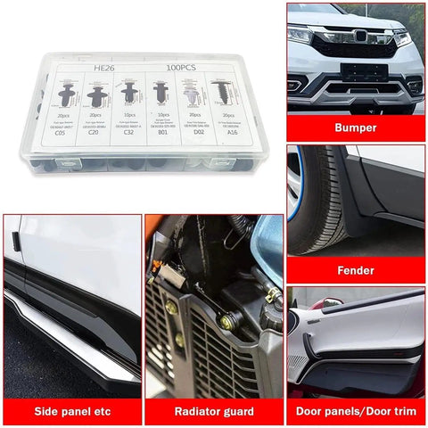 100Pcs Box Set Bumper And Fender Liner Clips Kit With 6 Sizes Push Type Retainer Fasteners for Ford vehicle repair