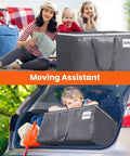 Beefy Heavy Duty Moving Bags Set 6 Pack 93L storage bag with zippers used for packing clothes, shown in a family travel setting.