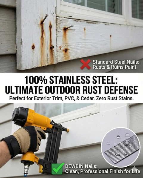 Heavy Duty 18 Gauge Stainless Steel Brad Nails 2 Inch 1000 Count Rust Proof Nail Gun Fasteners For Pneumatic And Electric Brad Nailer Guns in use for outdoor trim.