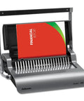 Dead Simple Desktop Comb Binding Machine That Crushes 25 Sheets Fast And Locks Up To 500 Pages with financial report ready for binding.