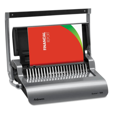 Dead Simple Desktop Comb Binding Machine That Crushes 25 Sheets Fast And Locks Up To 500 Pages with financial report ready for binding.