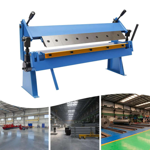 Hand Operated Sheet Metal Brake For 20 Gauge Mild Steel Bender with 1 to 24 Inch Capacity in workshop setting
