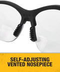 Close-up of Reinforcer Rx Bifocal High Performance Protective Eyewear with rubber temples and clear 1.5 diopter lenses.