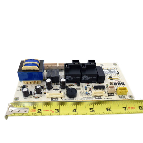 OEM Main Power Control Board Assembly For Washing Machines EBR60969206 Replacement Part with measuring tape showing dimensions.