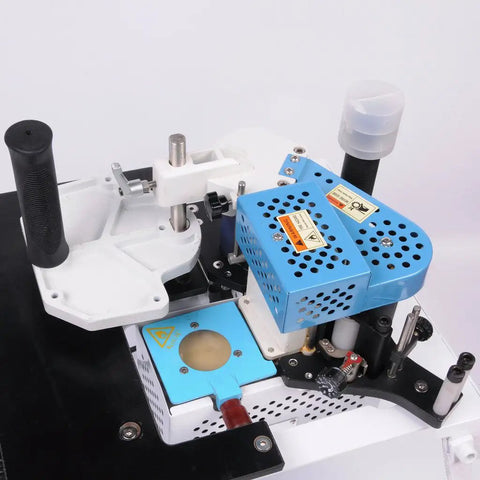 Portable Manual Edge Banding Machine With Glue System for Woodworking 10 to 45mm Banding Tape showing top view of components.