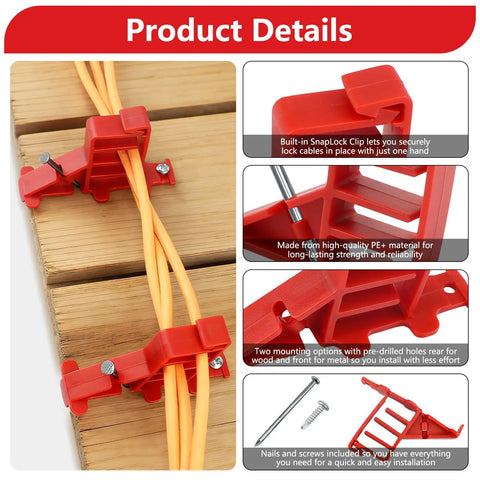 Goouu 40 Pcs Multi Cable Staples For Securing Low Voltage Wires Efficiently Snap Lock Gate Self Centering Tab Design with orange cables