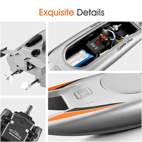 Exquisite details of Dope High Speed RC Boat For Adults, 25kmh Top Speed, 2.4G Remote Racing Boat, showing motor and battery.