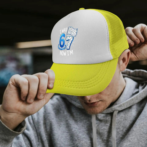 I Was Six Now Seven Vintage Dope Style Mens Trucker Hat Yellow Lightweight Polyester Cap With Anti Sweat Band Keeps You Cool While Running Hiking