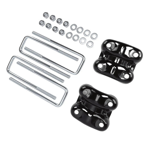 Beef Up Your Chevy With Rear Axle U Bolts And Plates Kit For 2.5 Inch Wide Leaf Springs, 8.75 Inch U Length, Replacement Hardware For C1500 K1500 1988-2000, Solid Axle Support Upgrade, black plates and silver U-bolts