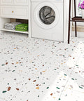 Laundry room with Terrazzo Peel And Stick Floor Tiles 12x12 Inch 32 Pack Waterproof Vinyl Sheet Flooring For Bathroom And Kitchen.