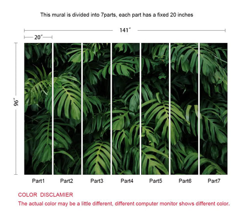 Tropical Monstera Banana Leaf Wall Mural For Living Room And Bedroom Not Peel And Stick 141 By 96 Inches, 7 Strips