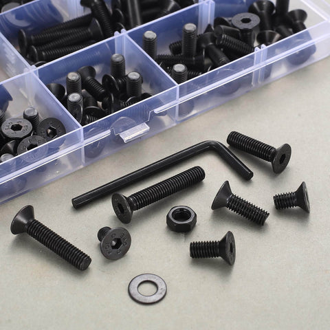 All Purpose Hex Socket Countersunk Screw Set Kit With Nuts, Washers And Allen Wrench - Heavy-Duty Pro Grade Carbon Steel M3-M8