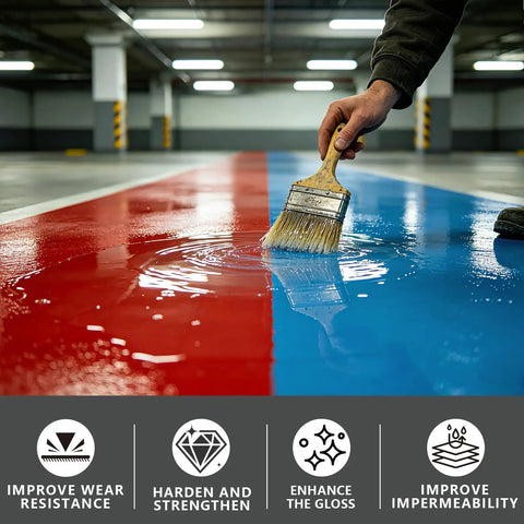 Applying Heavy Duty Penetrating Concrete Sealer And Hardener For Garage Driveways And Basements in a parking garage.