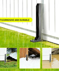 Two Pack Fence Post Repair Kit Fix Rotting Or Damaged Wood Posts Without Replacing Them With Heavy Duty Steel Brackets And Concrete Anchors For Permanent Stabilization And Lasting Value shown installed on various fences in rain, snow, and muddy conditions.