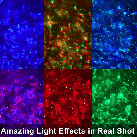 Awesome Star Projector Night Light For Kids With Alexa And Google Home Control showing 10 color galaxy effects on ceiling.