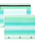 Green Turquoise Striped Zippered Coupon Binder Organizer for coupons cards rebates with black zipper and binder holes