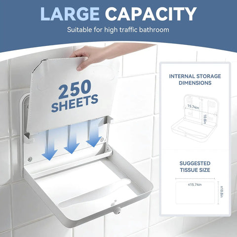 Wall Mounted Toilet Seat Cover Dispenser With No Drill Installation Half Fold Holder in use with 250 sheet capacity