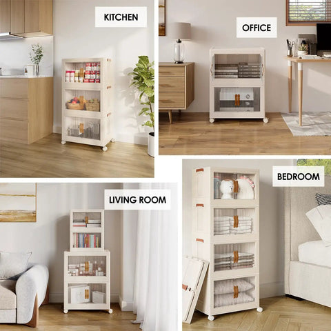 Large Capacity Stackable Storage Bins With Rollaway Wheels And Tight Seal Lids Open Front Structure Foldable Closet Tower For Quick Home Reset And No Fuss Room Refresh Essentials