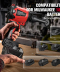 Cordless Air Blower Dust Duster For Milwaukee 18V shown in workshop setting with compatibility battery images.