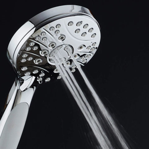 High Pressure 6 Setting Luxury Handheld Shower Head With Extra Long 6 Foot Stainless Steel Hose Anti Clog Jets And Anti Slip Grip