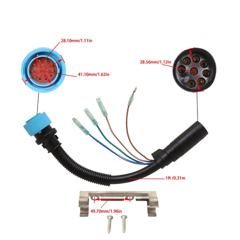 Ignition Wire Adapter Harness 8 Pin To 14 Pin For Mercury Mariner Quicksilver Mercruiser Outboard Engine Remote Control Box 1 Ft Length 84 896542T01 Premium Marine Grade Wiring Kit With Bracket And Screws Easy Install showing connectors and screws