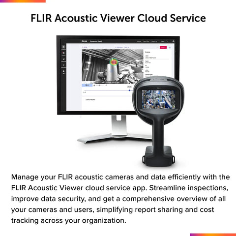 Si1-LD No WiFi Industrial Acoustic Imaging Camera For Detecting Compressed Air Leaks With Real Time Leak Size And Cost Analysis Lightweight One Handed Use For Quick On The Job Inspections shown with cloud service app on monitor